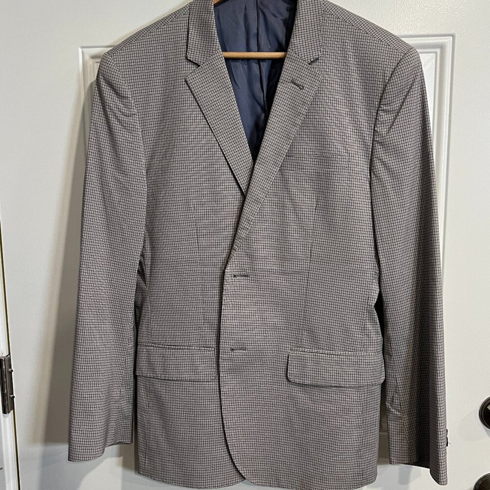 H&M Grey Check Suit Size 40R Slim Fit